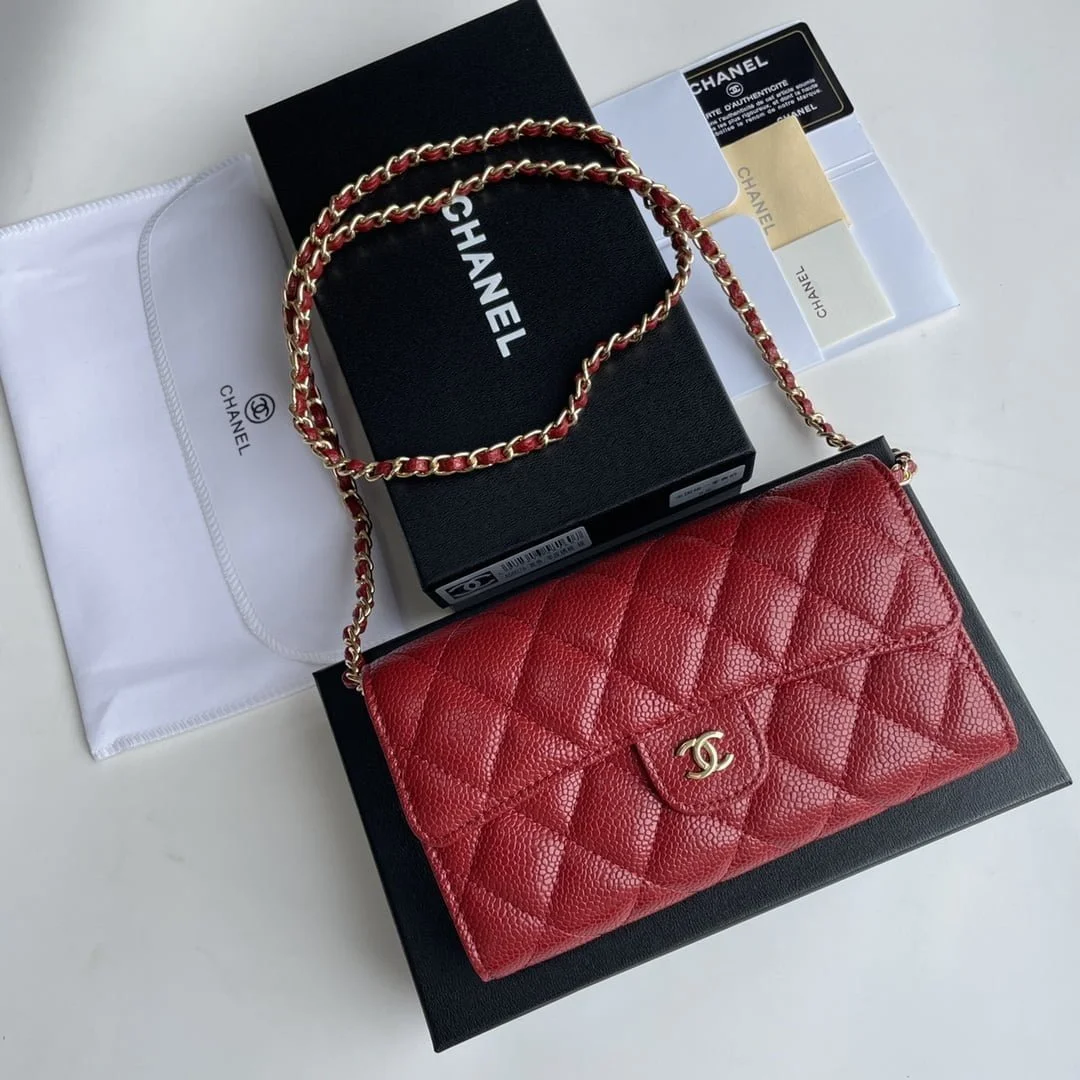 Chanel chain crossbody bag Cowhide with diamond lattice caviar Red A50076 size: 18*10.5*3.5cm - LITELUX