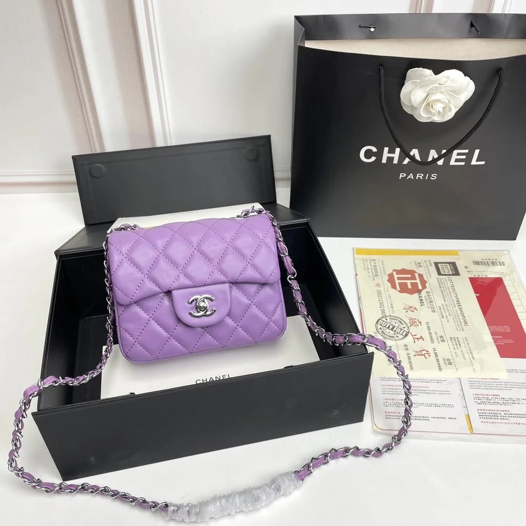Chanel cf Square Fat 1115 sheepskin leather purple size: 18*14*7cm - LITELUX
