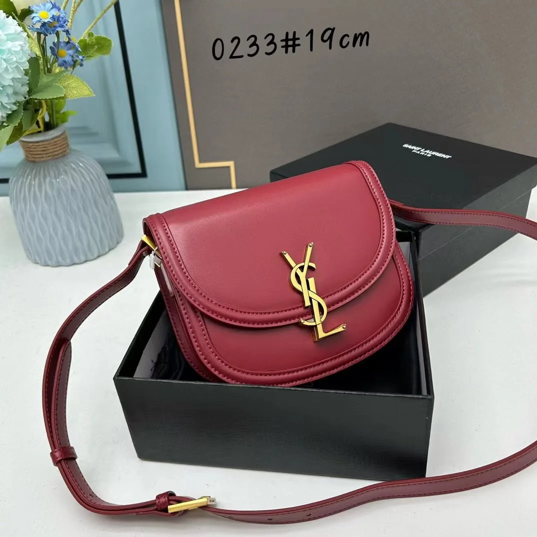 YSL saddle cowhide leather shoulder bag 0233 wine red size: 19*16*6cm - LITELUX