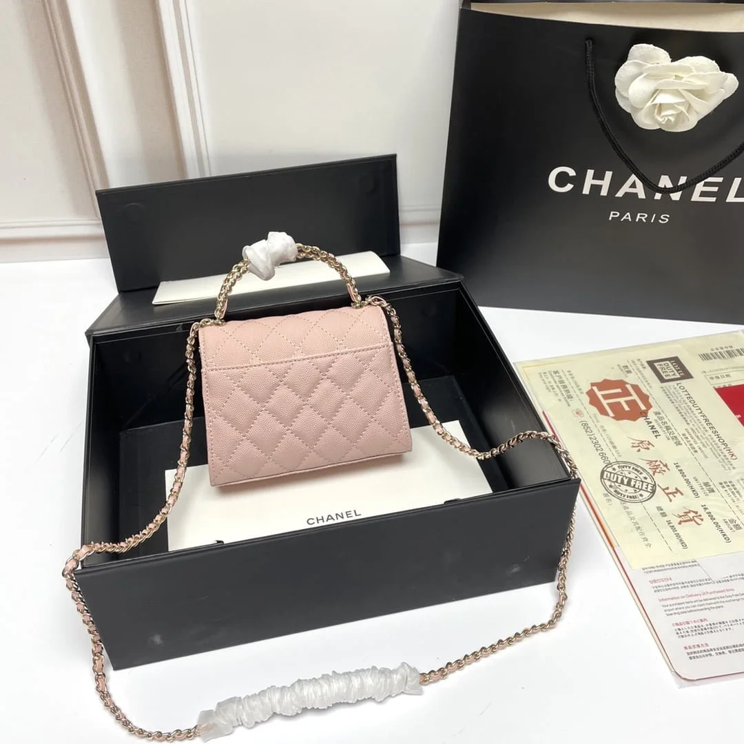 Chanel Black Horse Kelly Lichee cowhide long handle bag 9100 pink size:19*10*4.5cm - LITELUX