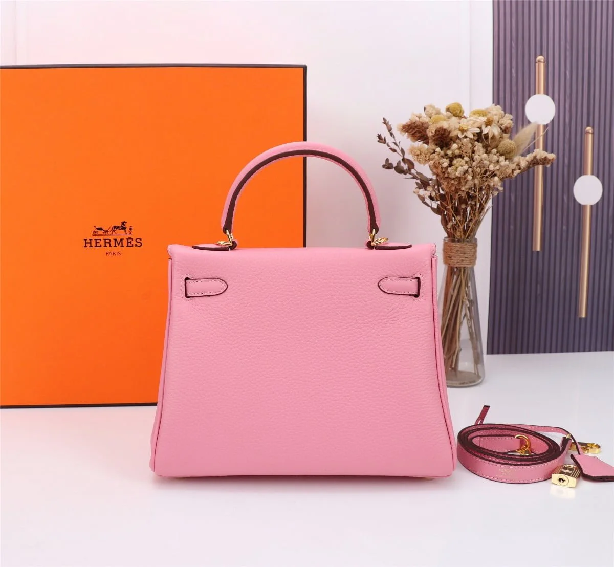 Hermès Kelly Togo Calf Gold hardware Sakura Pink size: 25Cm/ 28Cm - LITELUX