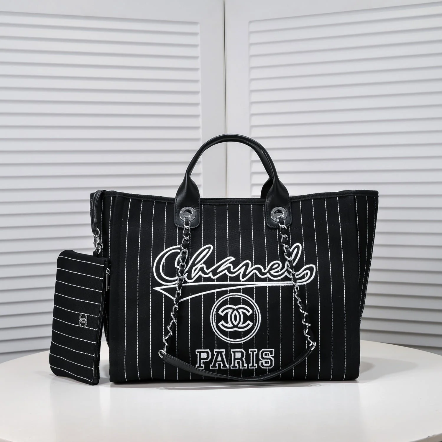 Chanel new beach bag denim bag Black with little wallet size: 48*38*30*14cm - LITELUX