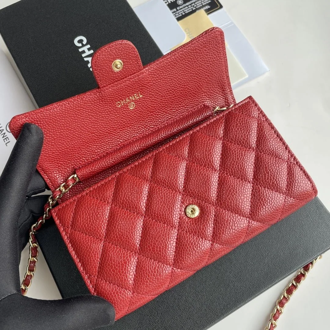 Chanel chain crossbody bag Cowhide with diamond lattice caviar Red A50076 size: 18*10.5*3.5cm - LITELUX