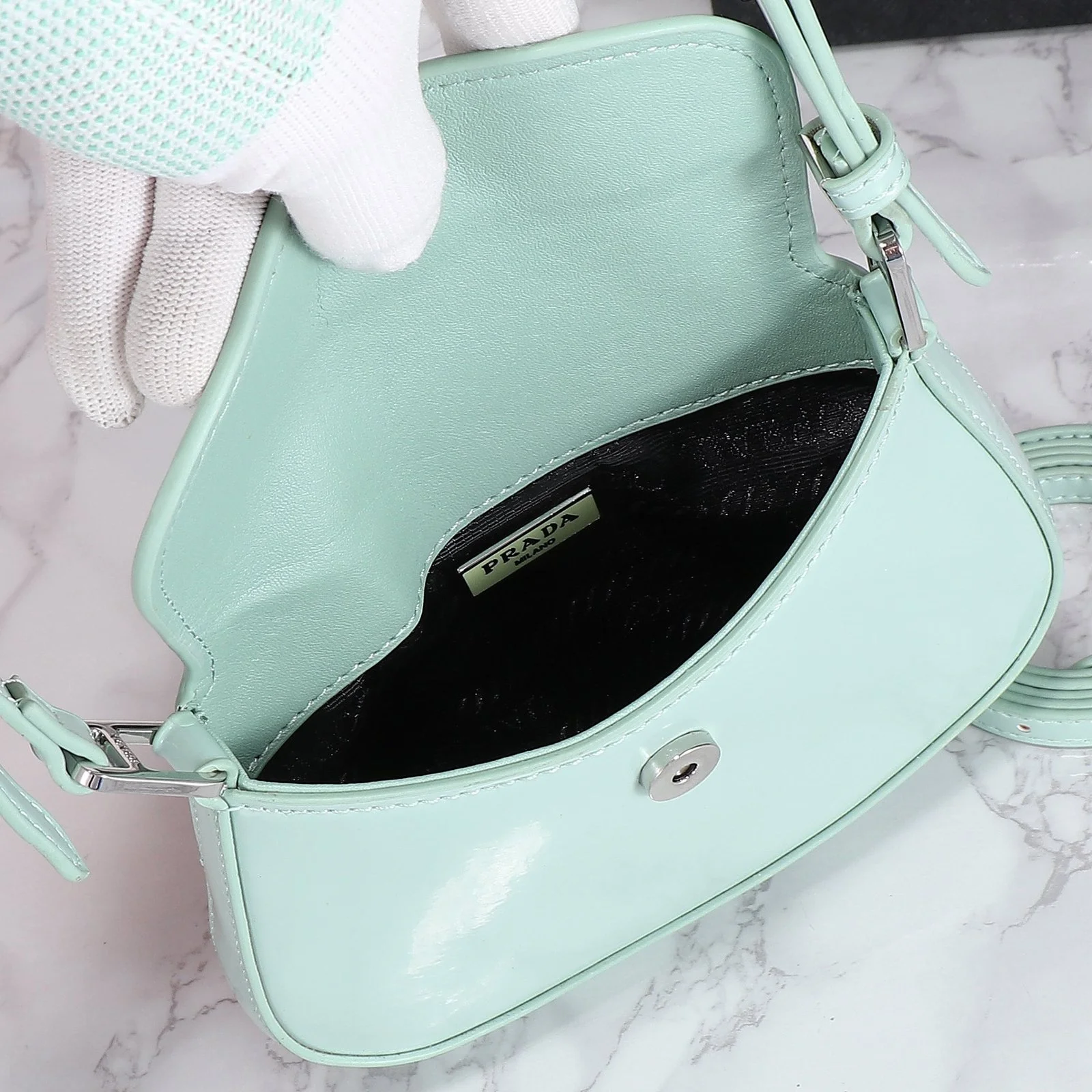 Prada hobo cleo Patent leather 611 Mint green size:22*13cm - LITELUX