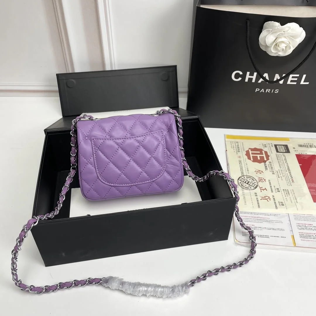 Chanel cf Square Fat 1115 sheepskin leather purple size: 18*14*7cm - LITELUX