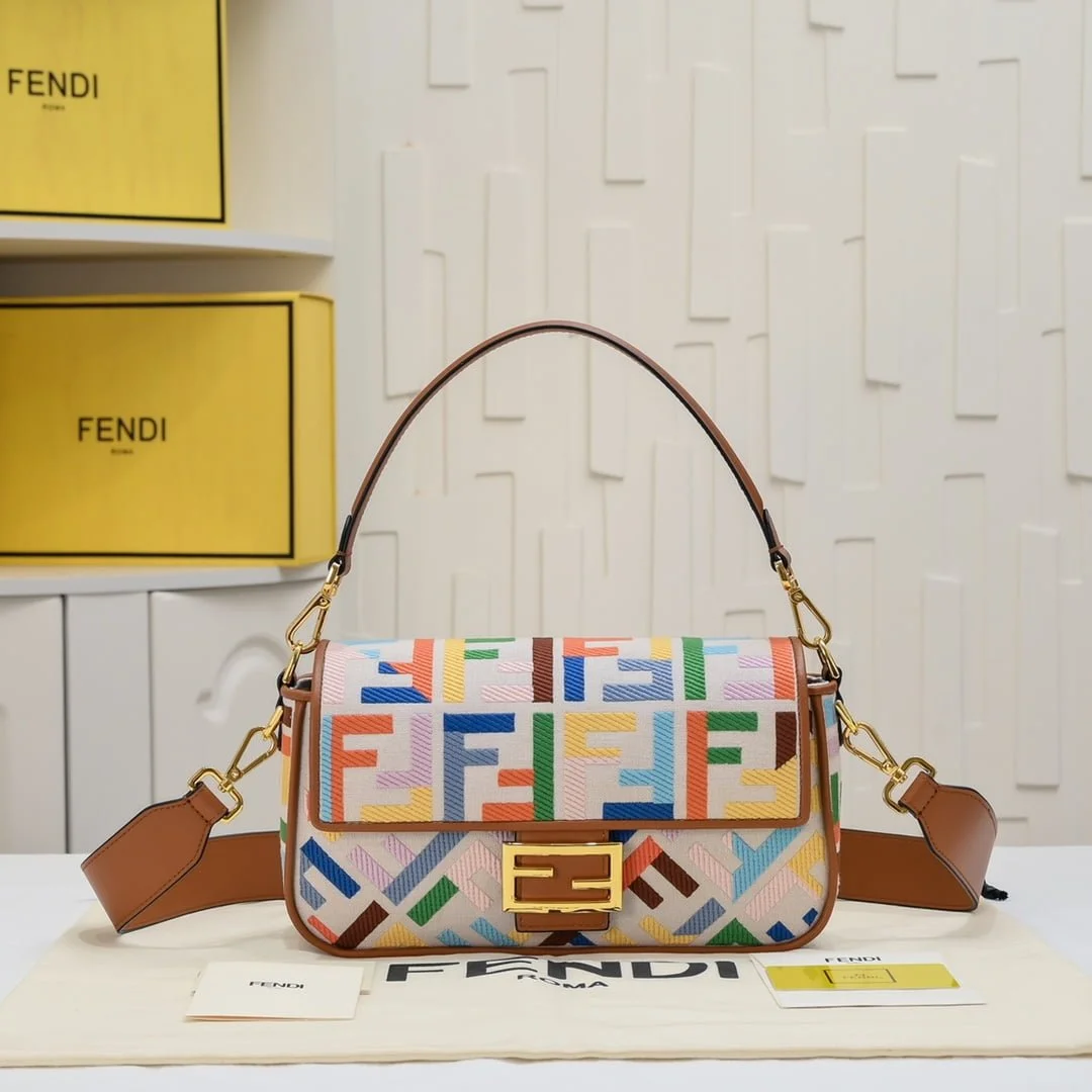 FENDI baguette bag Colorful rainbow F embroidery colors F2029 SIZE:26*5*15CM - LITELUX