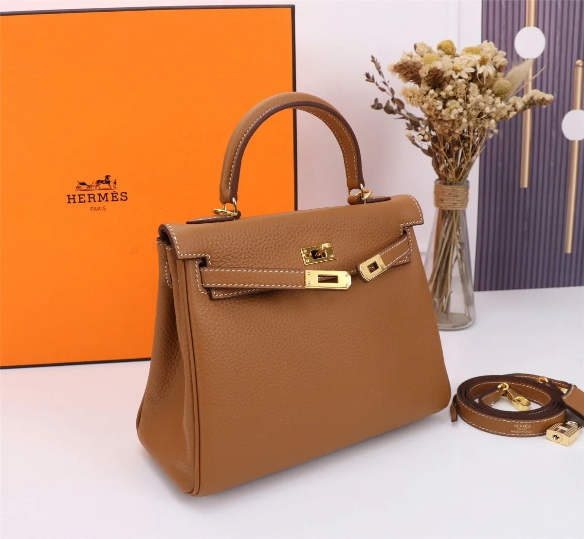 Hermès Kelly Togo Calf Gold hardware Golden brown size: 25Cm/ 28Cm - LITELUX