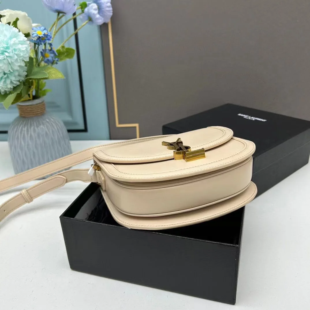 YSL saddle cowhide leather shoulder bag 0233 apricot size: 19*16*6cm - LITELUX