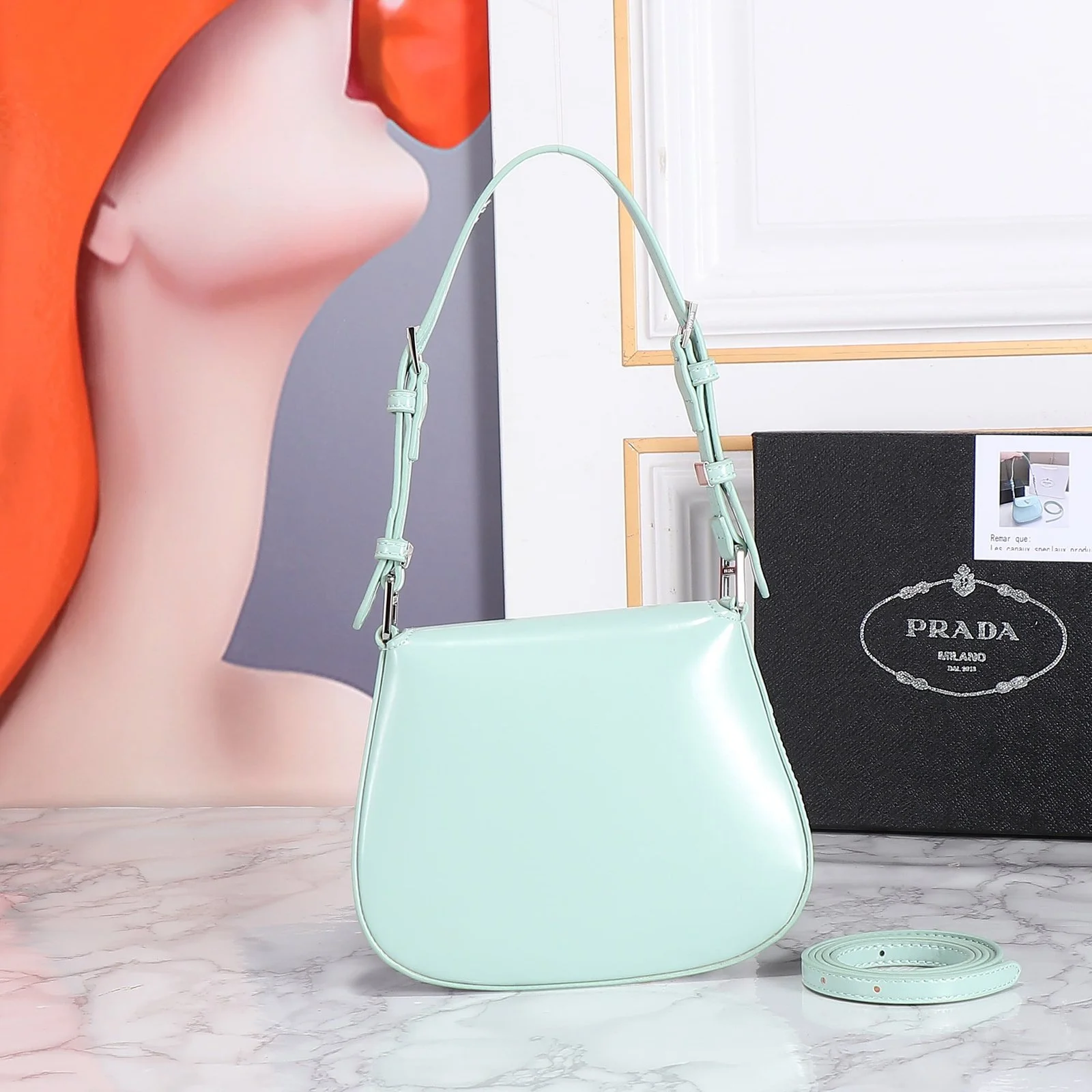 Prada hobo cleo Patent leather 611 Mint green size:22*13cm - LITELUX