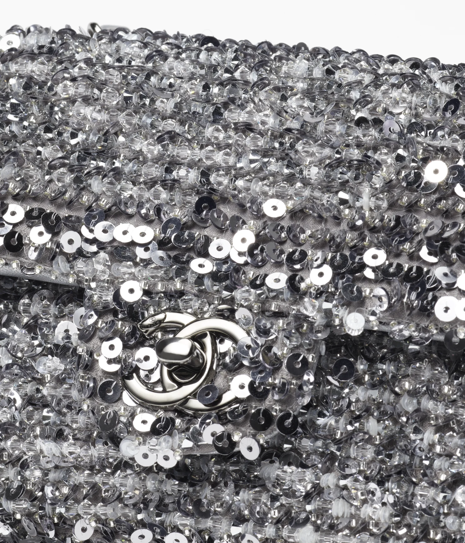 CHANEL / MINI FLAP BAG Embroidered Satin, Sequins, Glass Pearls & Ruthenium-Finish Metal Ref.  AS4269 B13685 NQ843 Silver - LITELUX