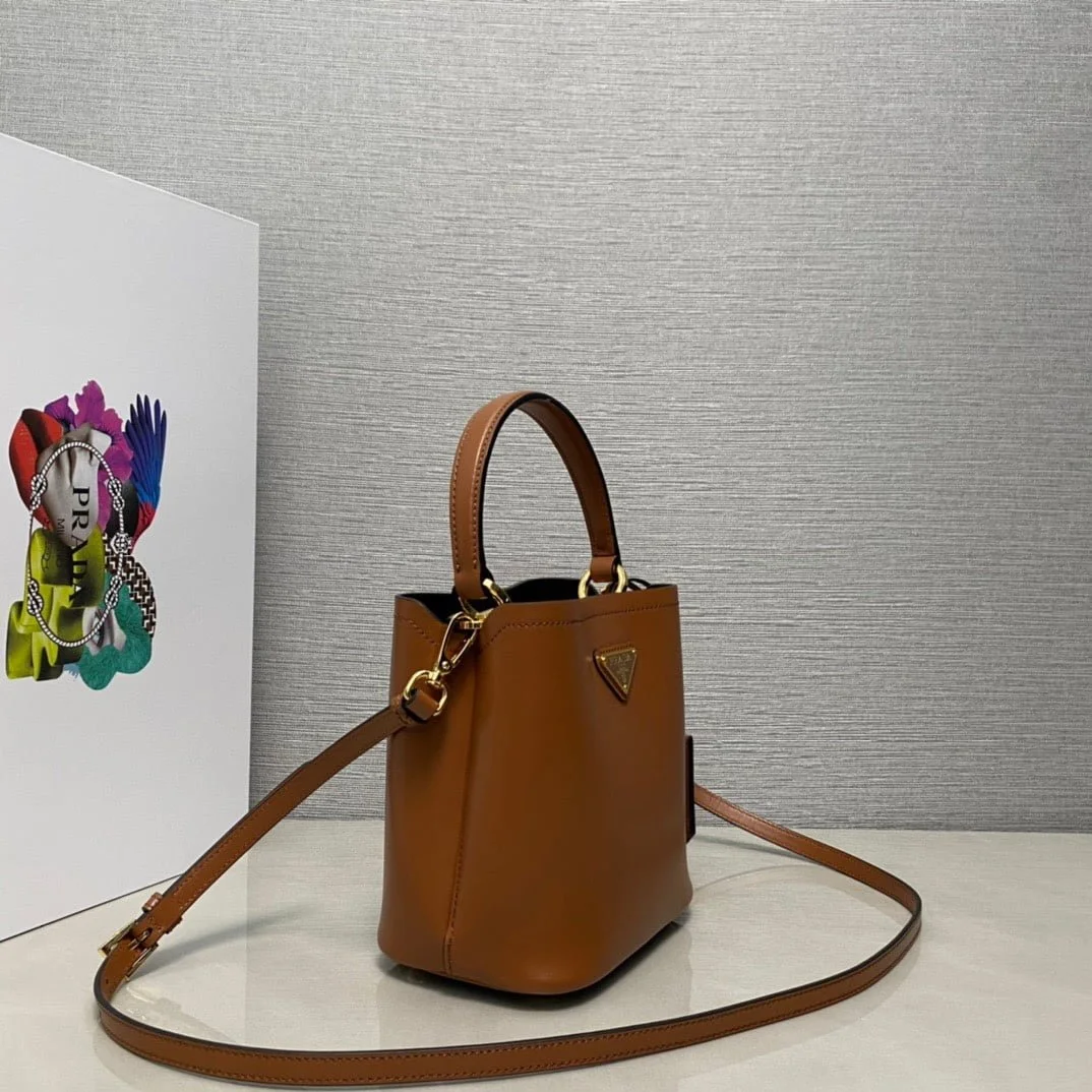 Prada Panier Plain cowhide Bucket bag brown size: 15*16*9.5cm - LITELUX