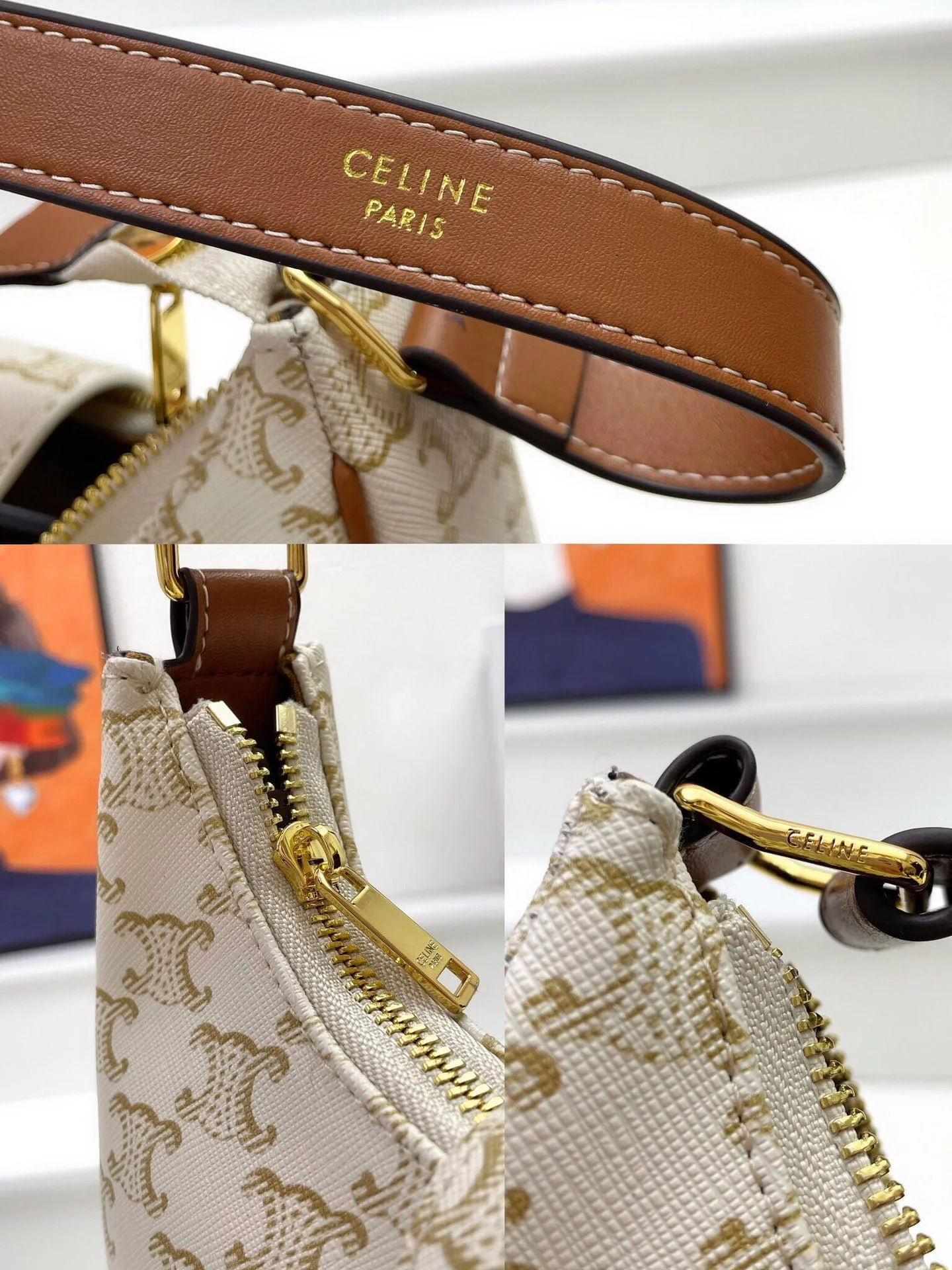 CELINE Arc de Triomphe Presbyopia pattern White Shoulder bag Underarm bag 3958 Size: 24*13cm - LITELUX