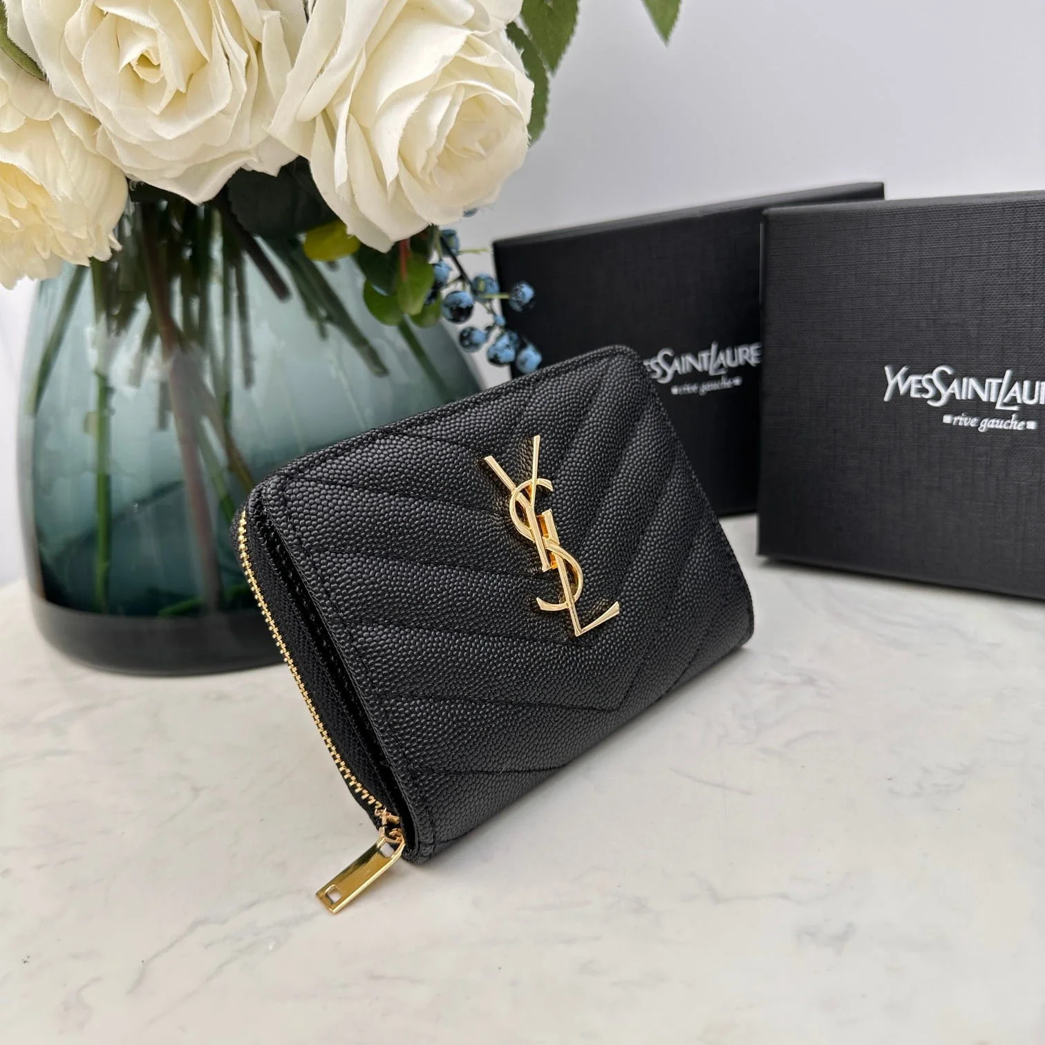 YSL Kat caviar Short round zip wallet 1890 black size: 12*10*3CM - LITELUX