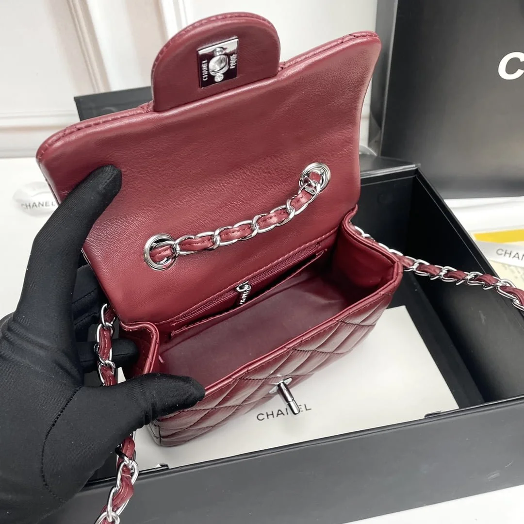 Chanel cf Square Fat 1115 sheepskin leather red size: 18*14*7cm - LITELUX