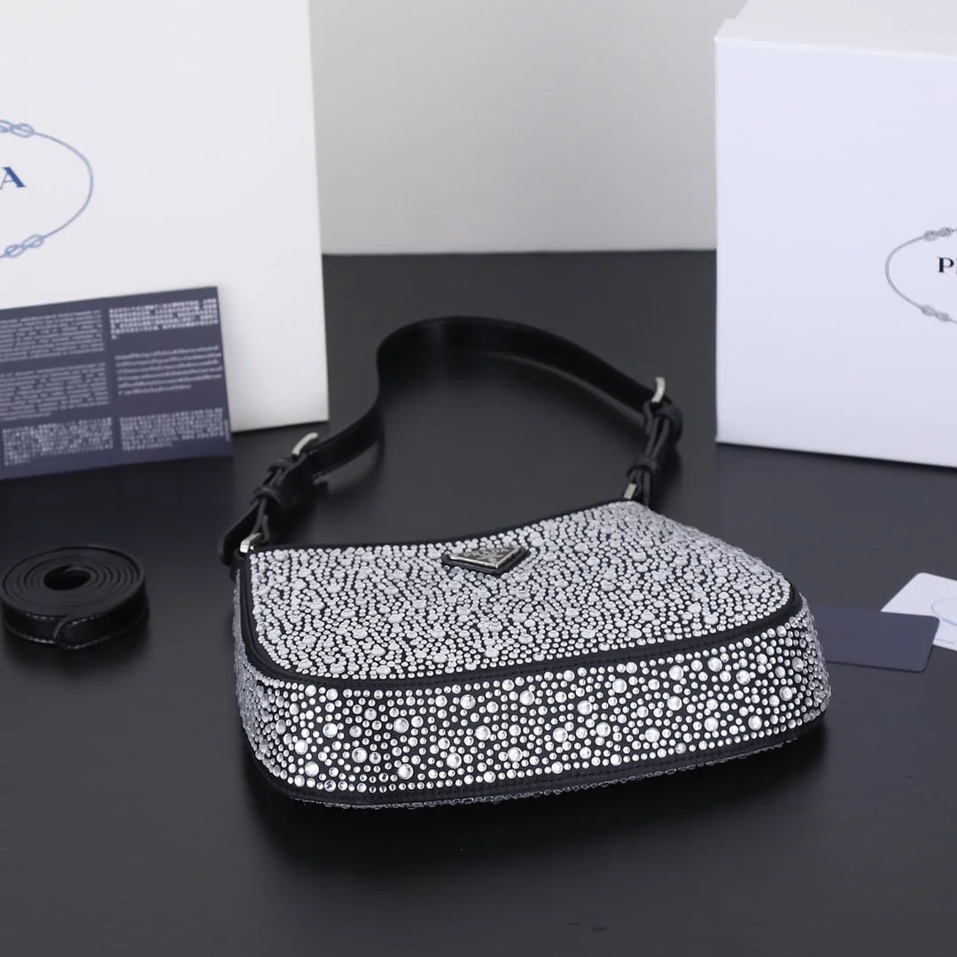 Prada Ss21 Hobo BlingBling 8801 black size: 22*18*5cm - LITELUX