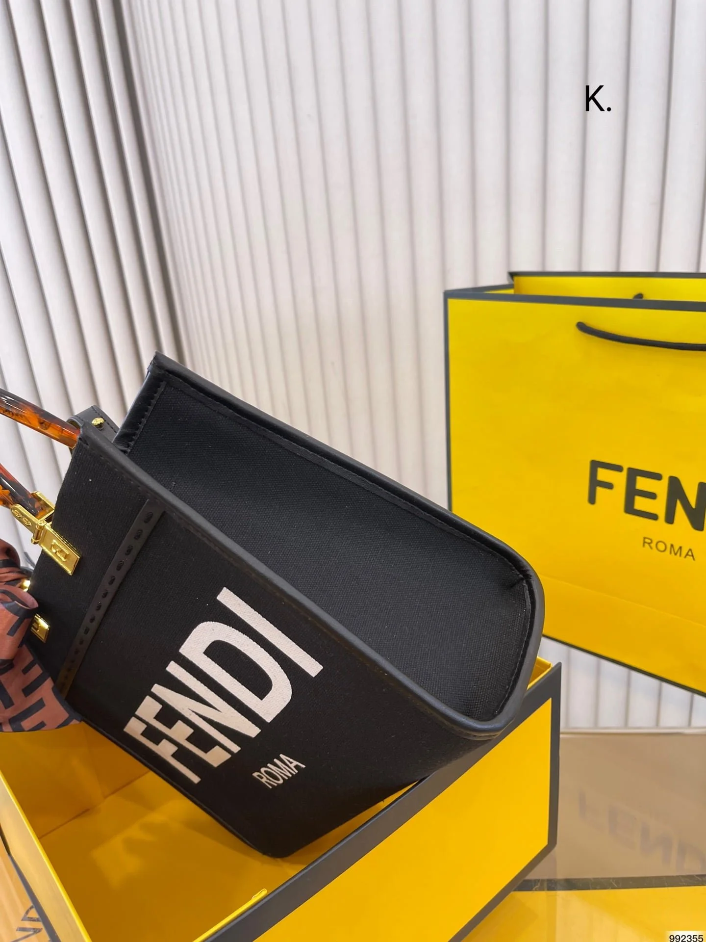 FENDI Tote bag canvas Black/White/Dark Green Size: 25*22cm - LITELUX