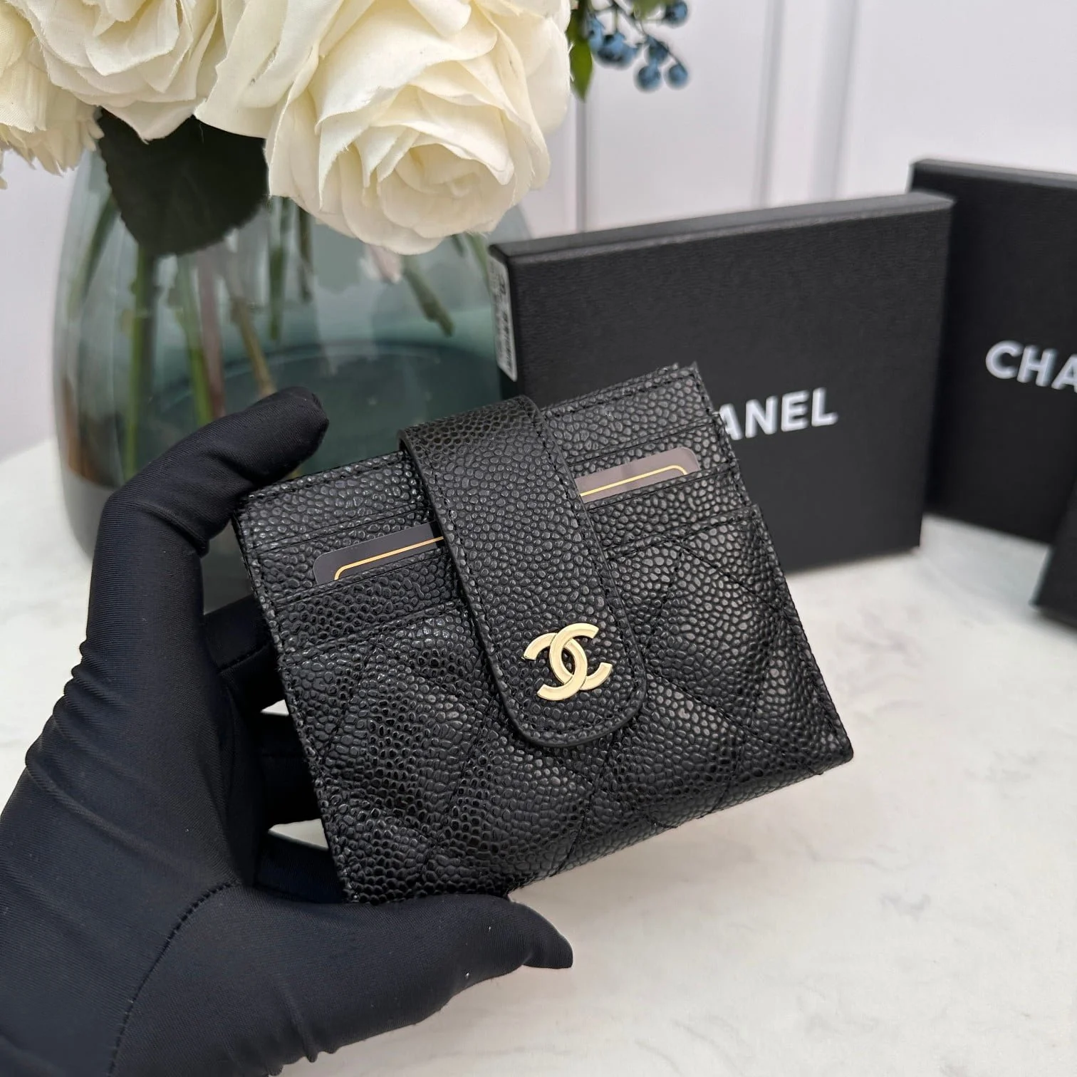 Chanel leather short card bag with gold and sliver hardware 609 size: 12*9cm - LITELUX