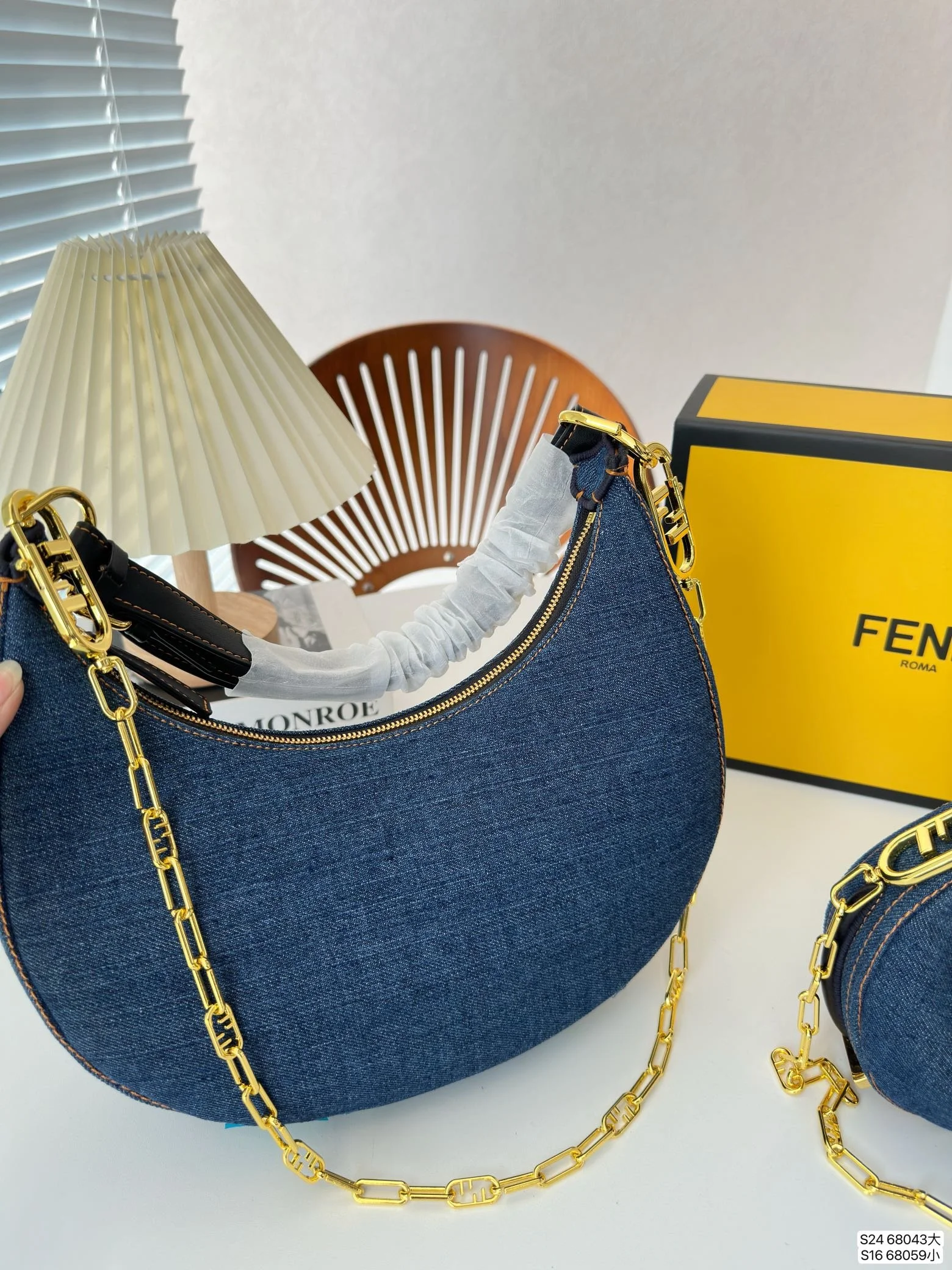 FENDI half moon bag Underarm bag jeans with chain strap Size: 28*16 cm/19*10cm - LITELUX