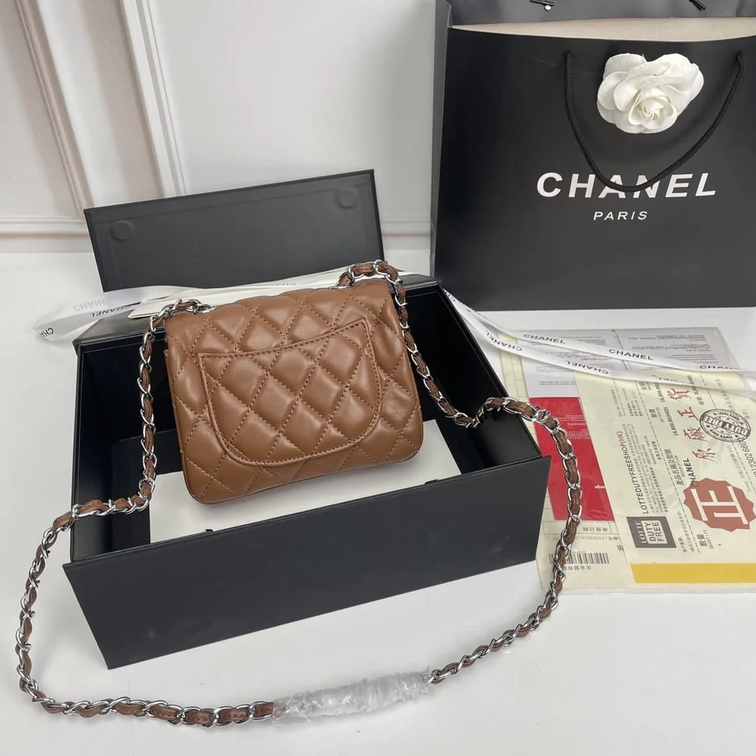 Chanel cf Square Fat 1115 sheepskin leather orange size: 18*14*7cm - LITELUX