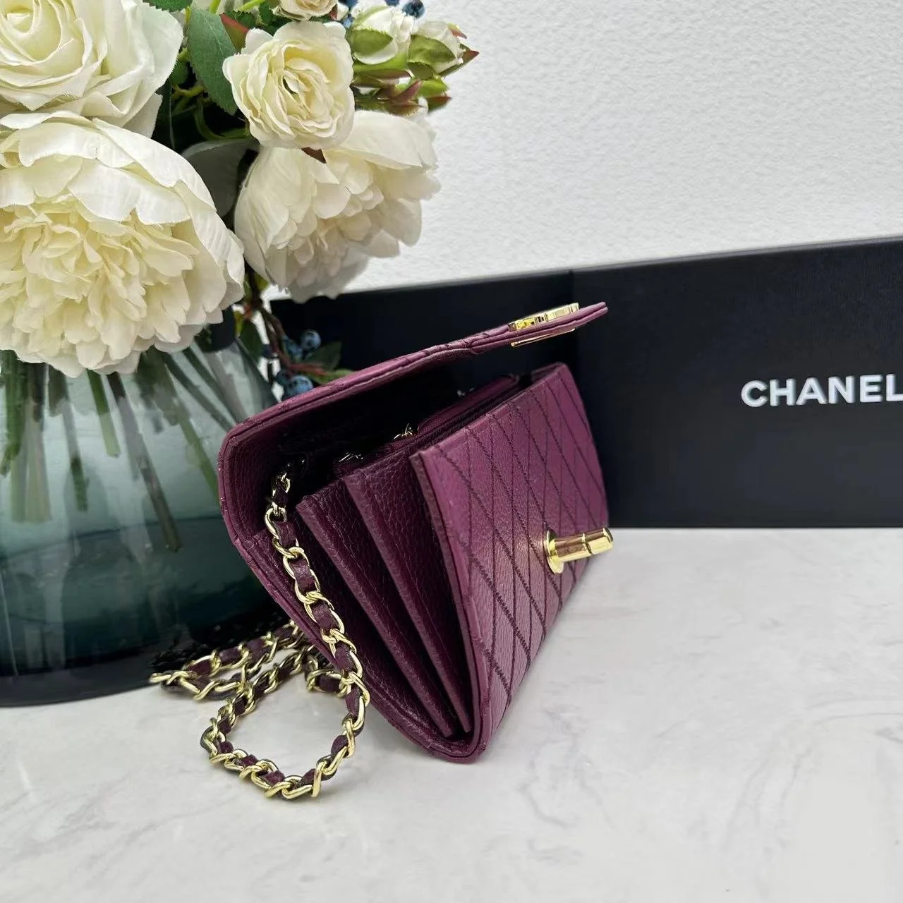Chanel chain crossbody bag diamond and litchi cowhide purple 50098 size: 19*10*3.5cm - LITELUX