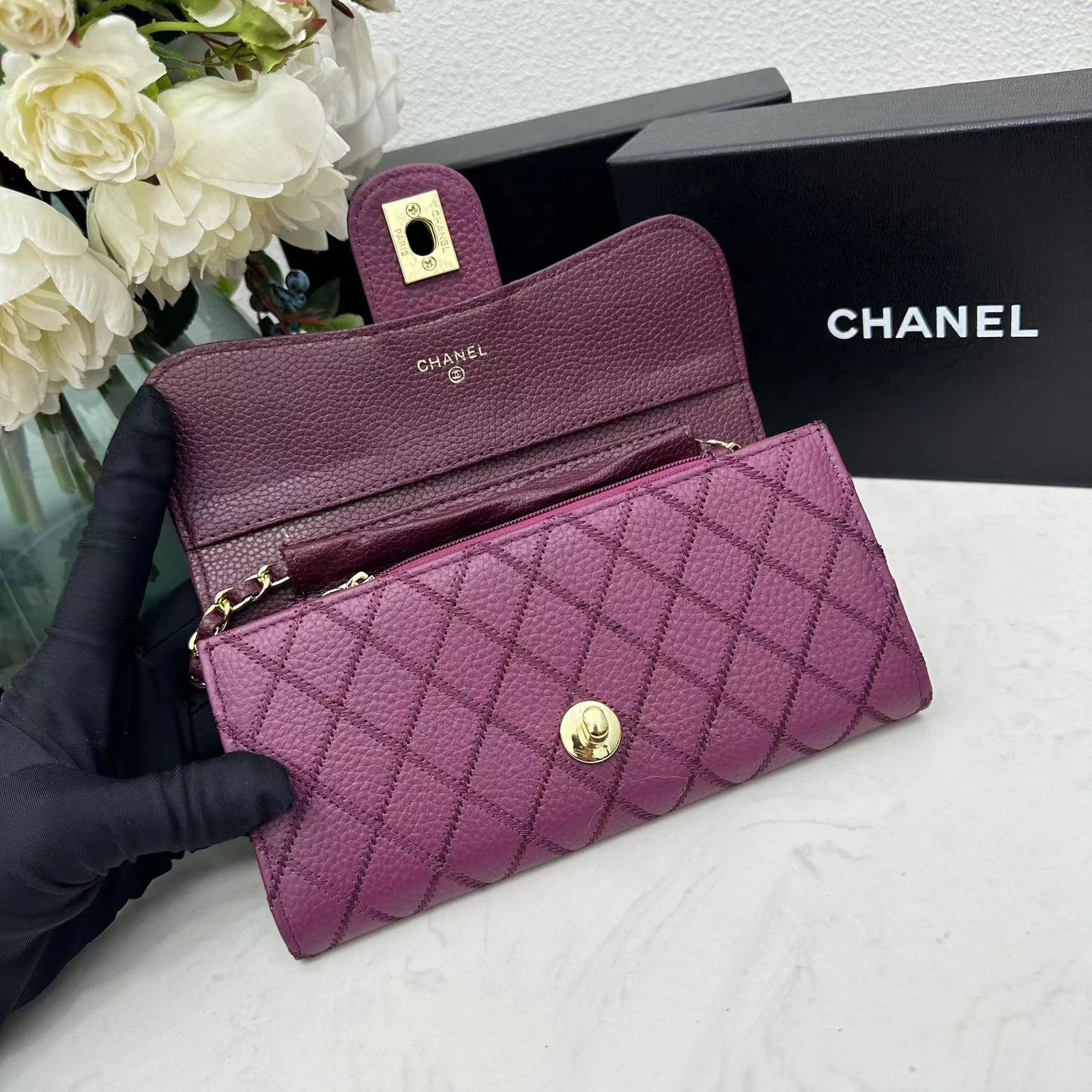 Chanel chain crossbody bag diamond and litchi cowhide purple 50098 size: 19*10*3.5cm - LITELUX