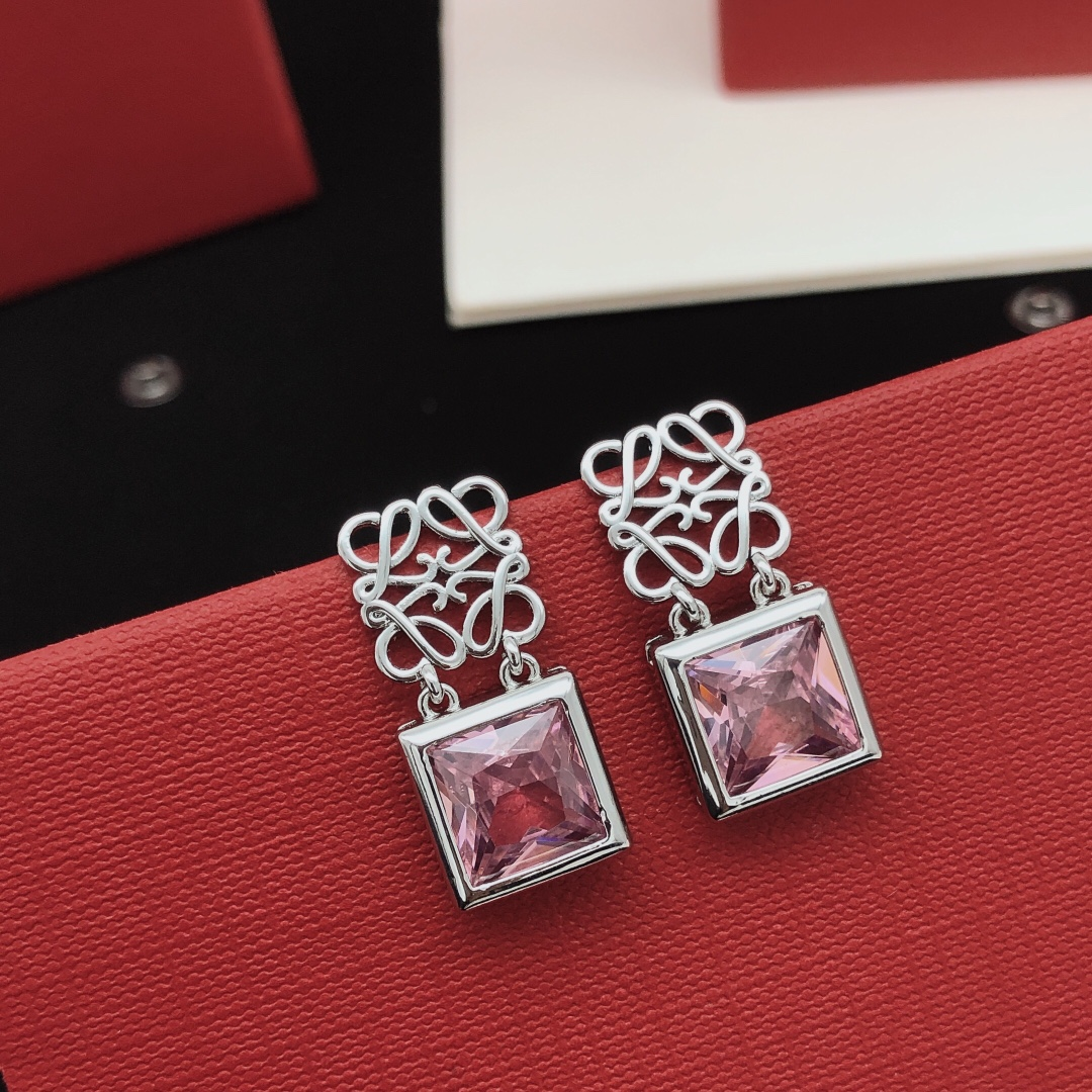 Loewe square cutout earrings - Silver+Pink - LITELUX