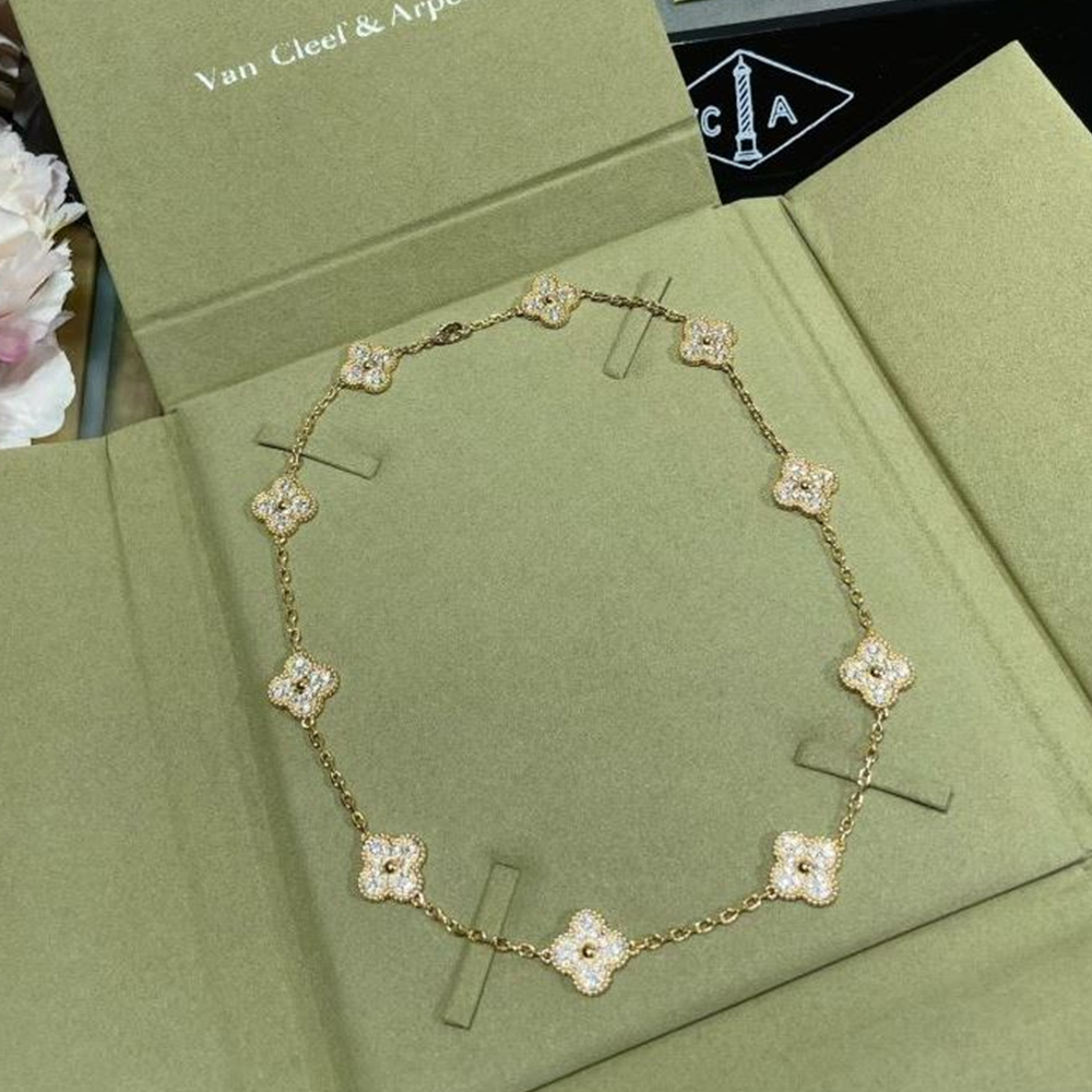 Van Cleef & Arpels Vca Diamond Four-Leaf Clover Necklace - Gold - LITELUX