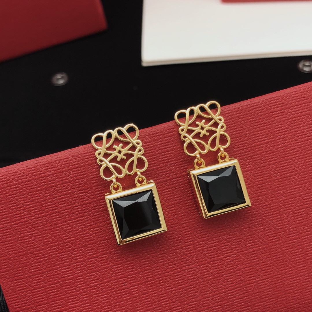 Loewe square cutout earrings - Gold+Black - LITELUX