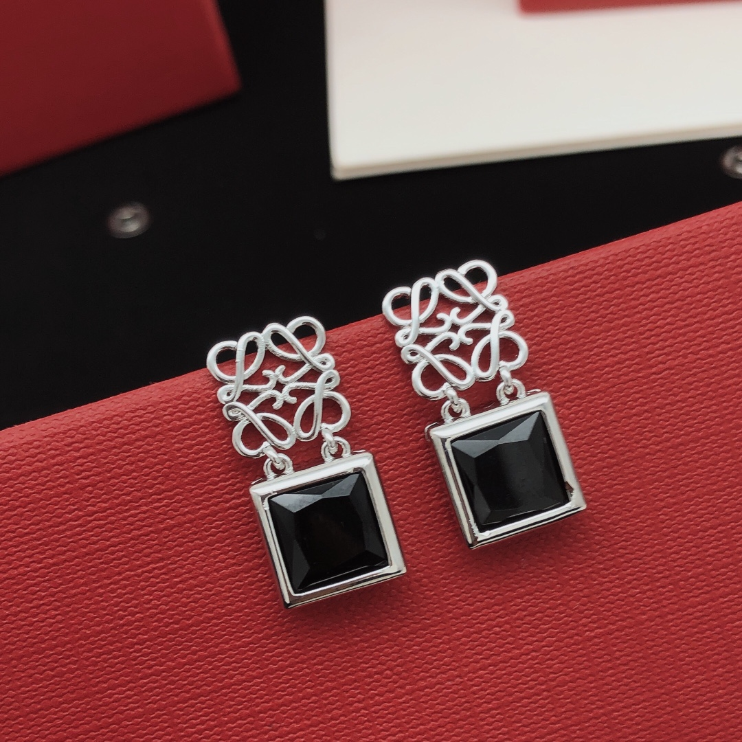 Loewe square cutout earrings - Silver+Black - LITELUX