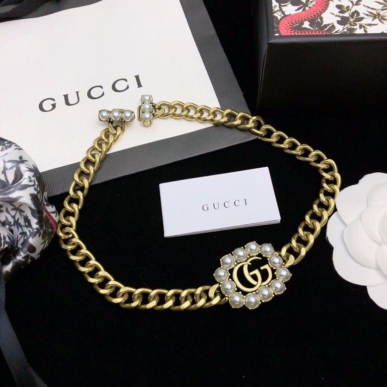 Gucci Double G Pearl Necklace - Silver - LITELUX