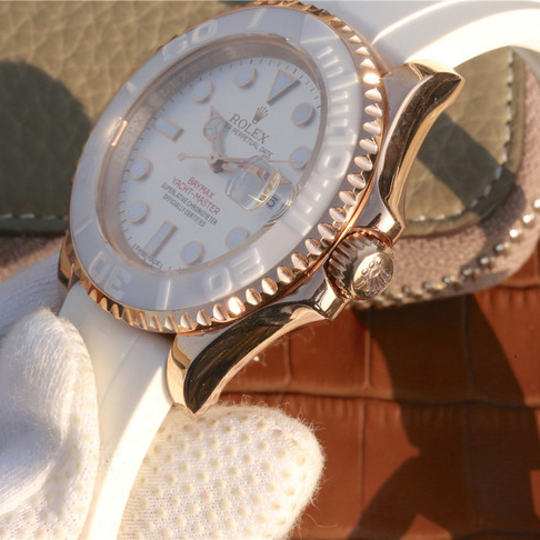 Yacht-Master 1 Baymax Rose Gold Mix White Rubber Strap 40mm - LITELUX