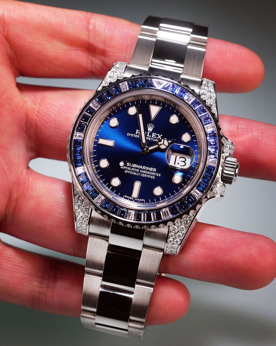 Rolex Submariner Date 116659 SABR 18K White Gold Diamonds Sapphires Unworn - LITELUX