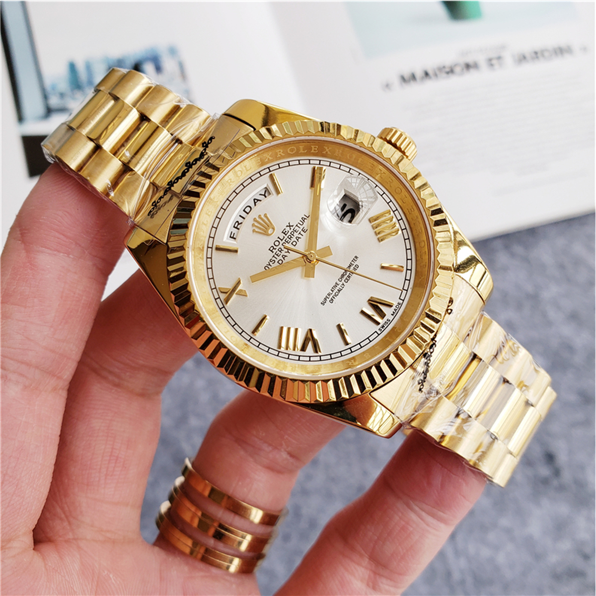 ROLEX 228238 DAY-DATE 40MM PRESIDENT 18K YELLOW GOLD SILVER ROMAN DIAL - LITELUX