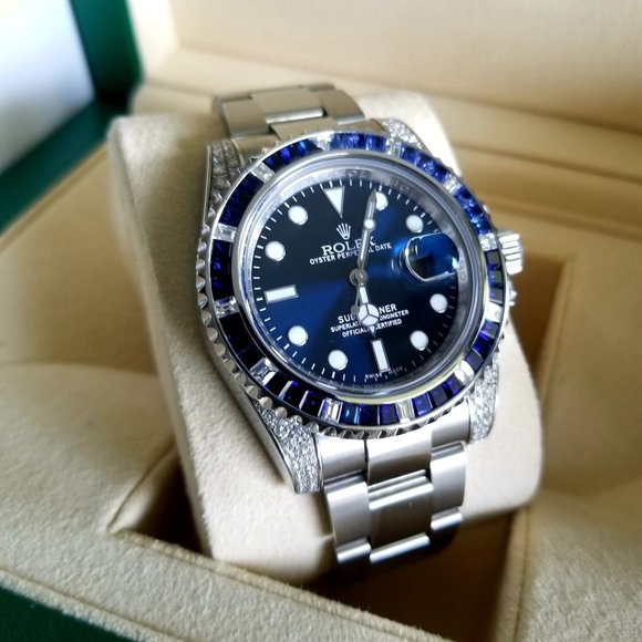Rolex Submariner Date 116659 SABR 18K White Gold Diamonds Sapphires Unworn - LITELUX