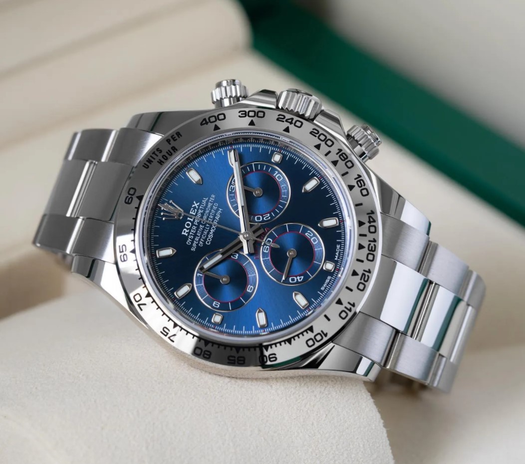 Rolex Daytona Blue Dial White Gold Chronograph Mens Watch - LITELUX