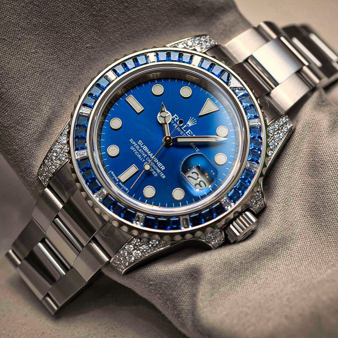 Rolex Submariner Date 116659 SABR 18K White Gold Diamonds Sapphires Unworn - LITELUX