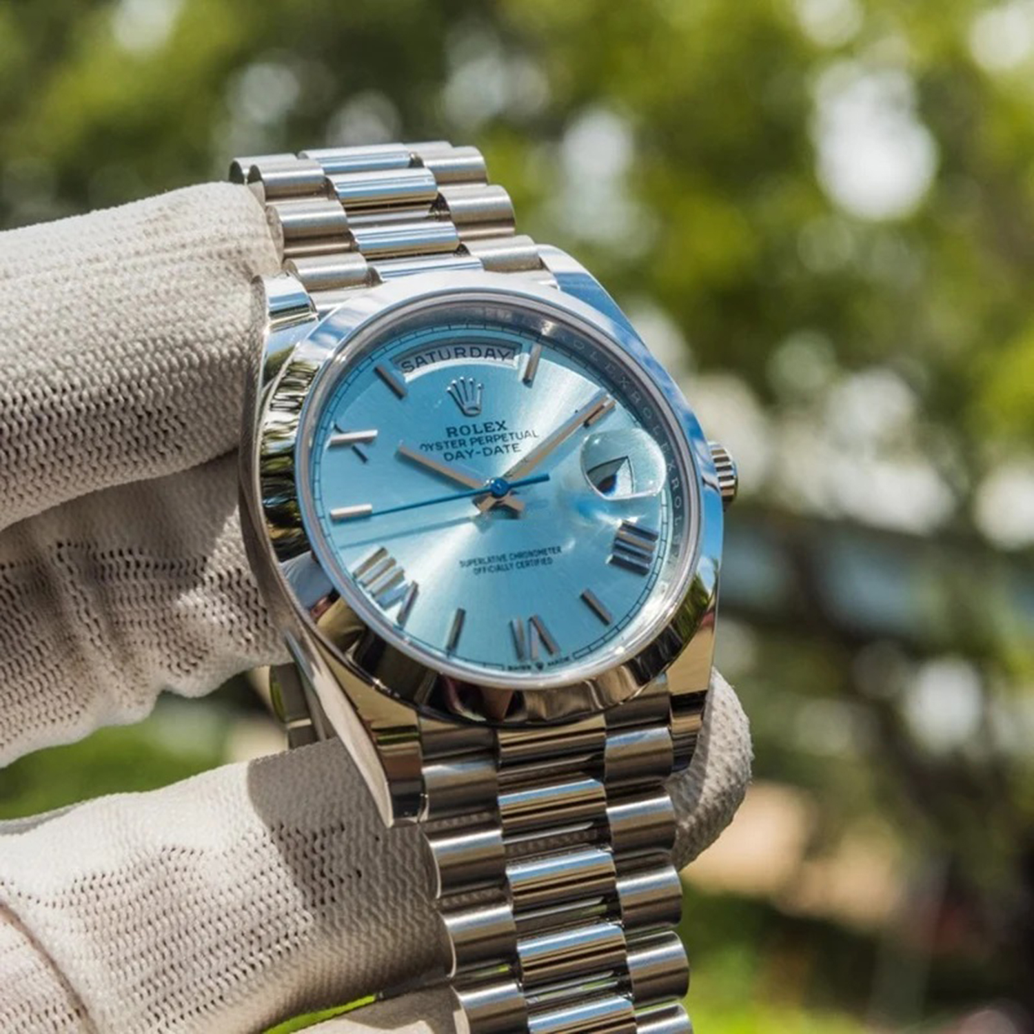 Rolex Oyster Perpetual Day-Date President 40mm in Platinum with Ice-Blue Dial Men's Watch 228236-0012 Unworn - LITELUX