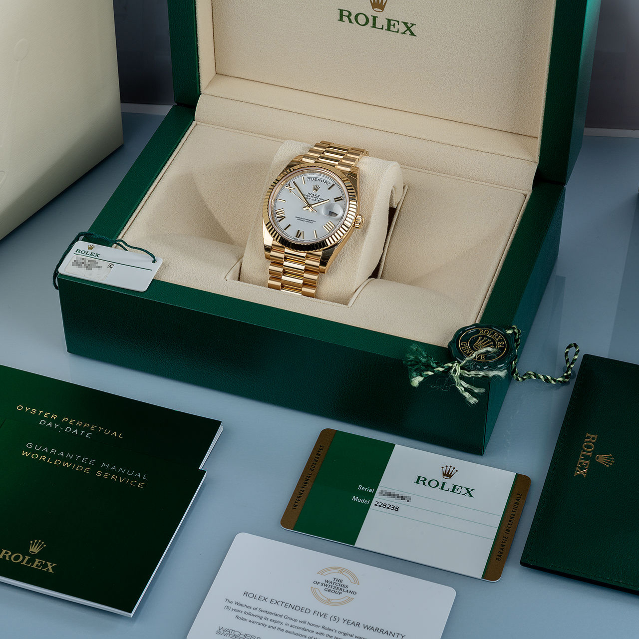 ROLEX 228238 DAY-DATE 40MM PRESIDENT 18K YELLOW GOLD SILVER ROMAN DIAL - LITELUX