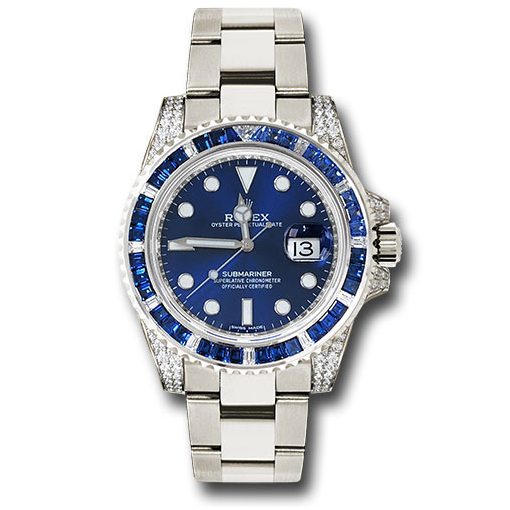 Rolex Submariner Date 116659 SABR 18K White Gold Diamonds Sapphires Unworn - LITELUX