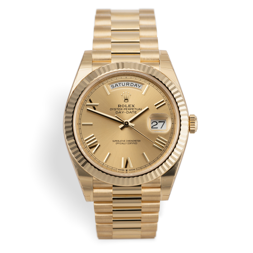 ROLEX 228238 DAY-DATE 40MM PRESIDENT 18K YELLOW GOLD SILVER ROMAN DIAL - LITELUX