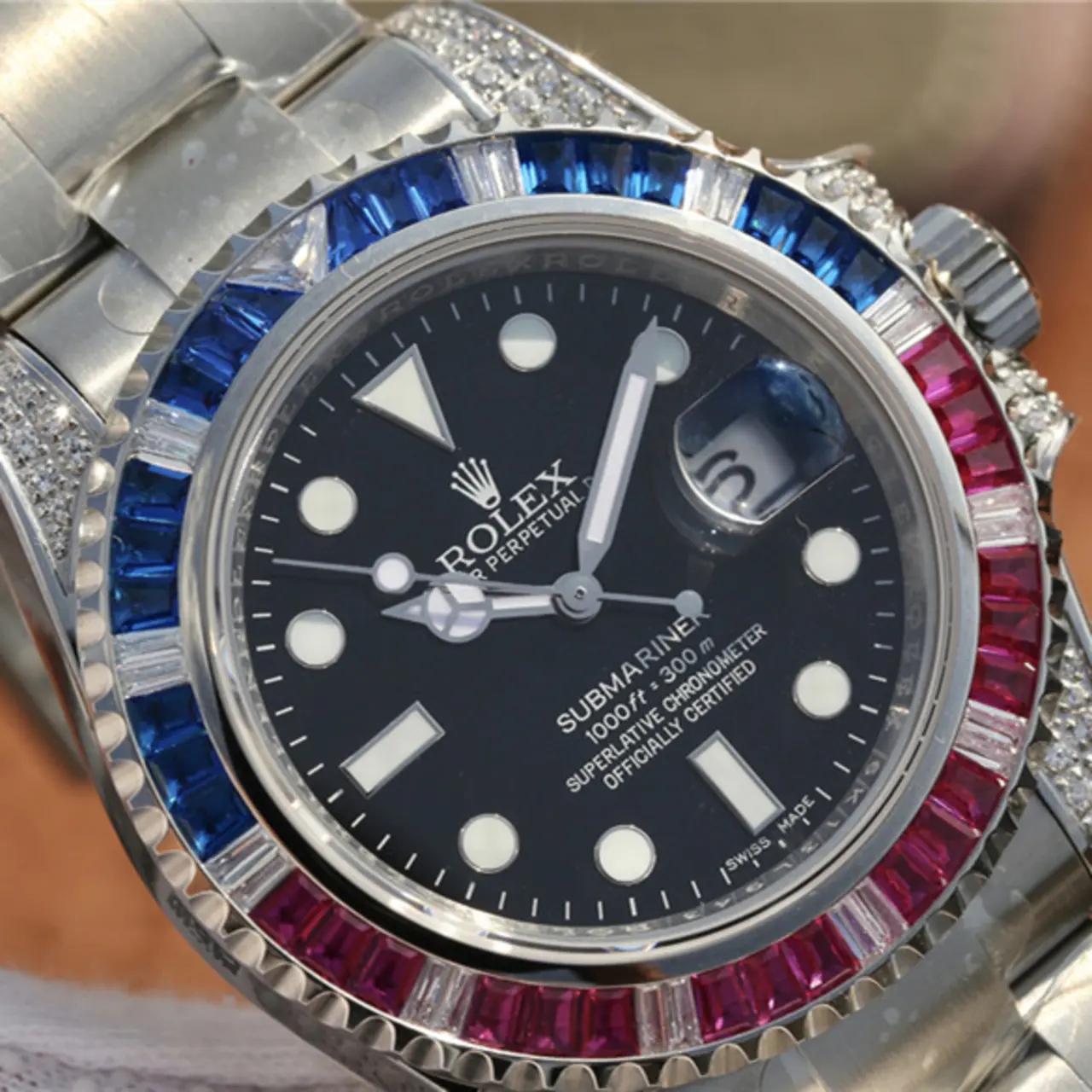 Rolex SUBMARINER SILVER BLUE / RED DIAMOND 40MM - LITELUX