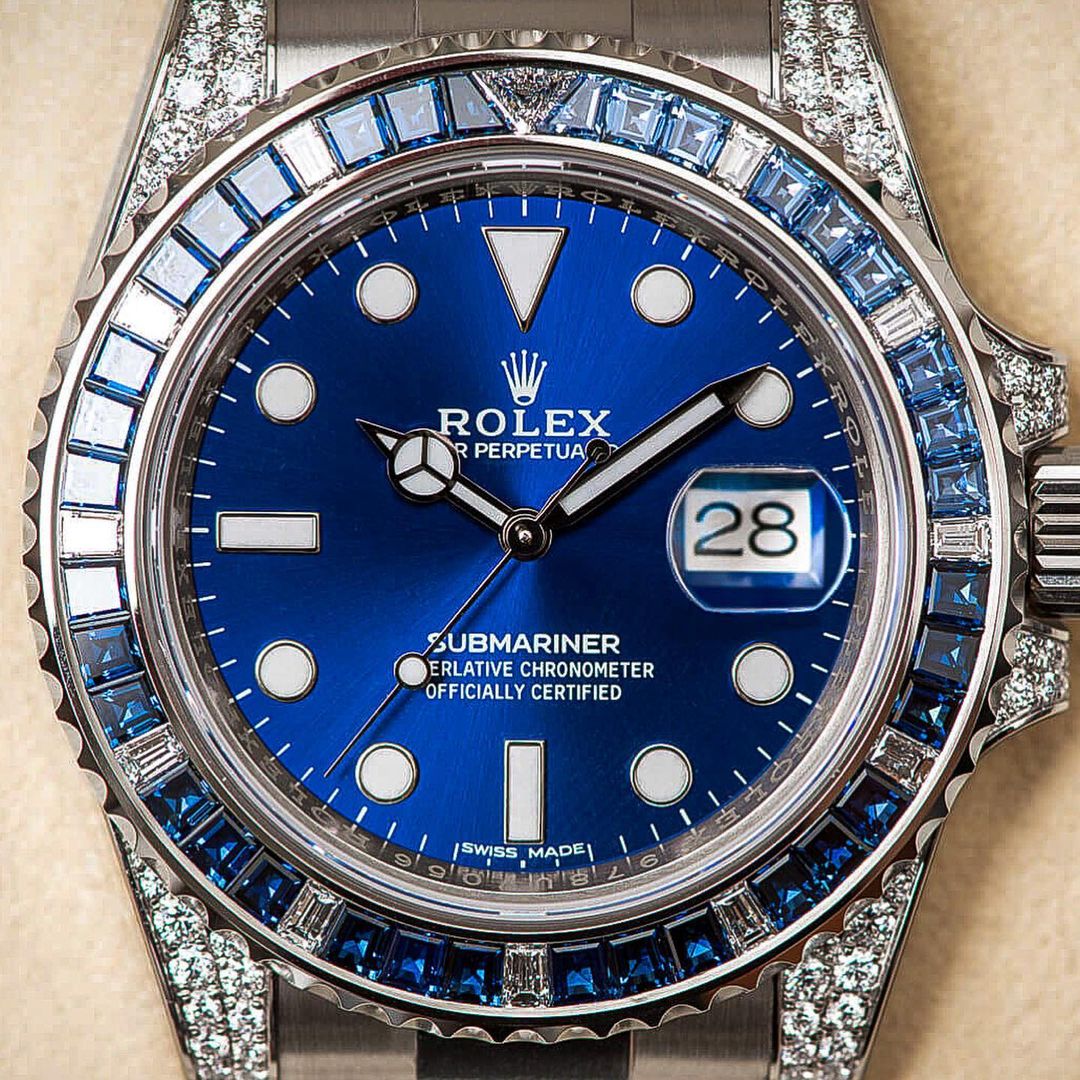 Rolex Submariner Date 116659 SABR 18K White Gold Diamonds Sapphires Unworn - LITELUX