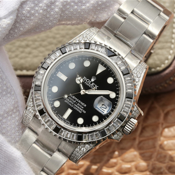 Submariner Silver Black Diamond 40mm - LITELUX