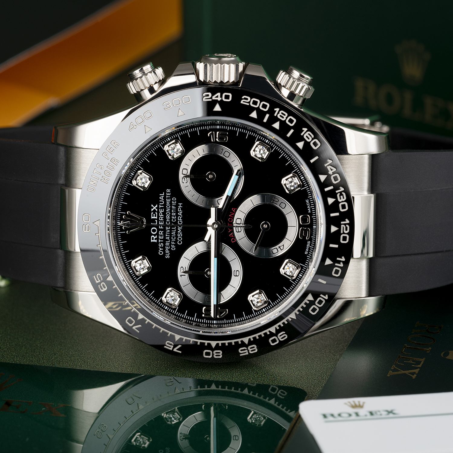 Rolex Daytona White Gold Black Dial Oysterflex Strap 116519LN-0025 Unworn - LITELUX