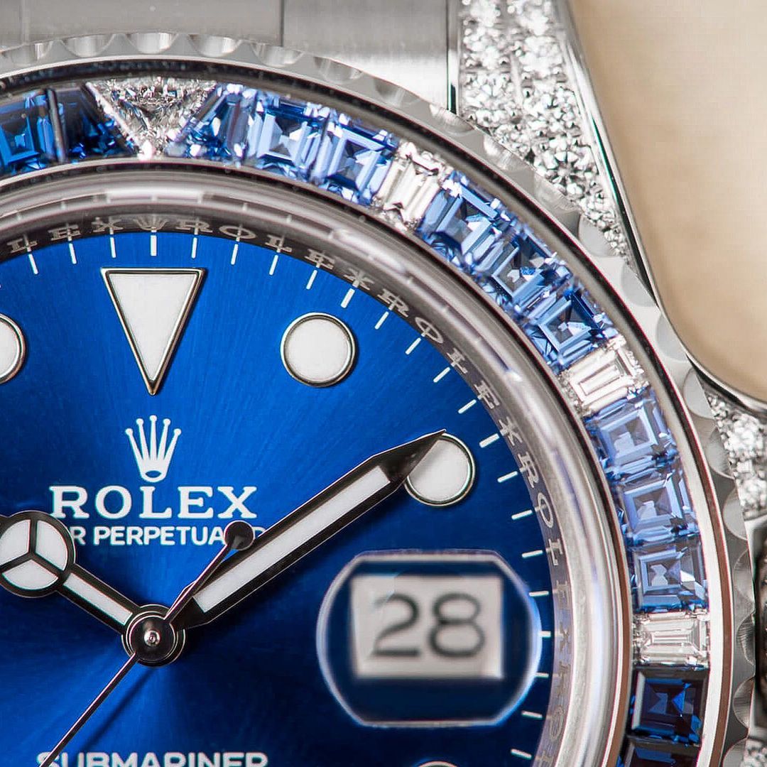 Rolex Submariner Date 116659 SABR 18K White Gold Diamonds Sapphires Unworn - LITELUX