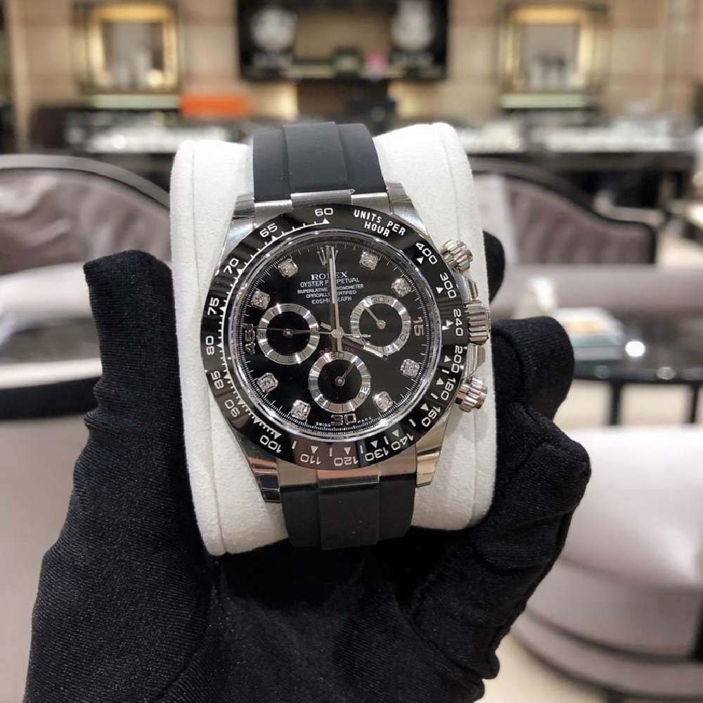 Rolex Daytona White Gold Black Dial Oysterflex Strap 116519LN-0025 Unworn - LITELUX