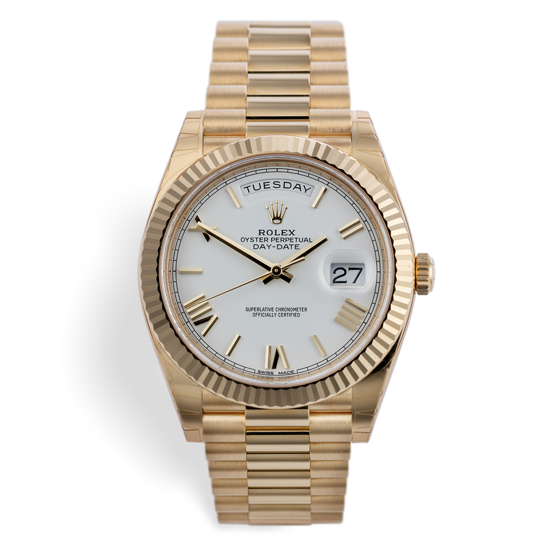 ROLEX 228238 DAY-DATE 40MM PRESIDENT 18K YELLOW GOLD SILVER ROMAN DIAL - LITELUX