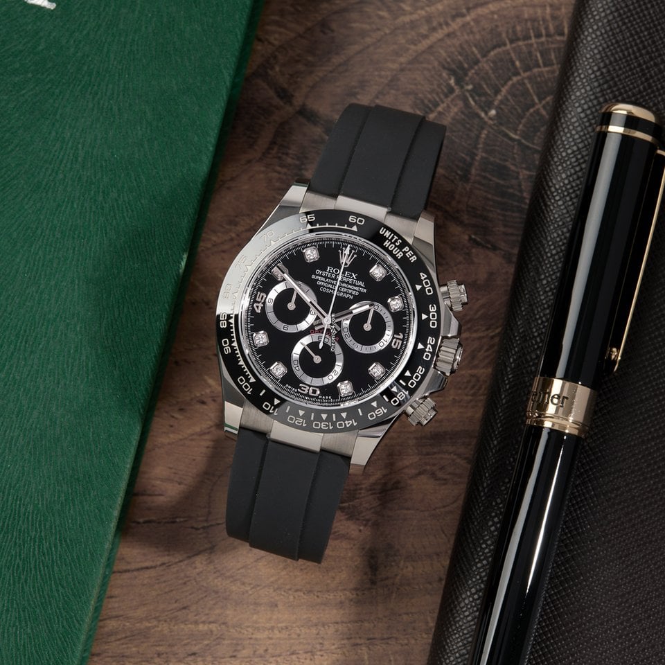 Rolex Daytona White Gold Black Dial Oysterflex Strap 116519LN-0025 Unworn - LITELUX