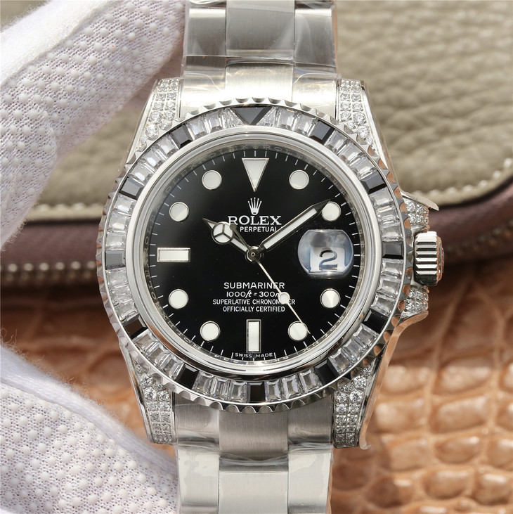 Submariner Silver Black Diamond 40mm - LITELUX