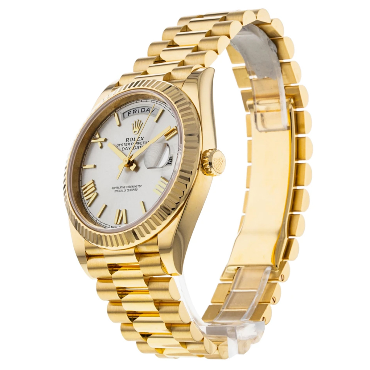 ROLEX 228238 DAY-DATE 40MM PRESIDENT 18K YELLOW GOLD SILVER ROMAN DIAL - LITELUX